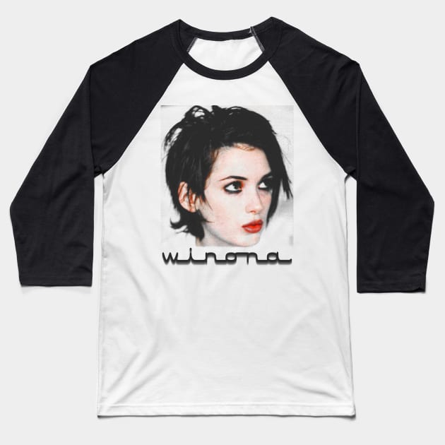 Winona Ryder // Retro 90s Fan Art Baseball T-Shirt by darklordpug